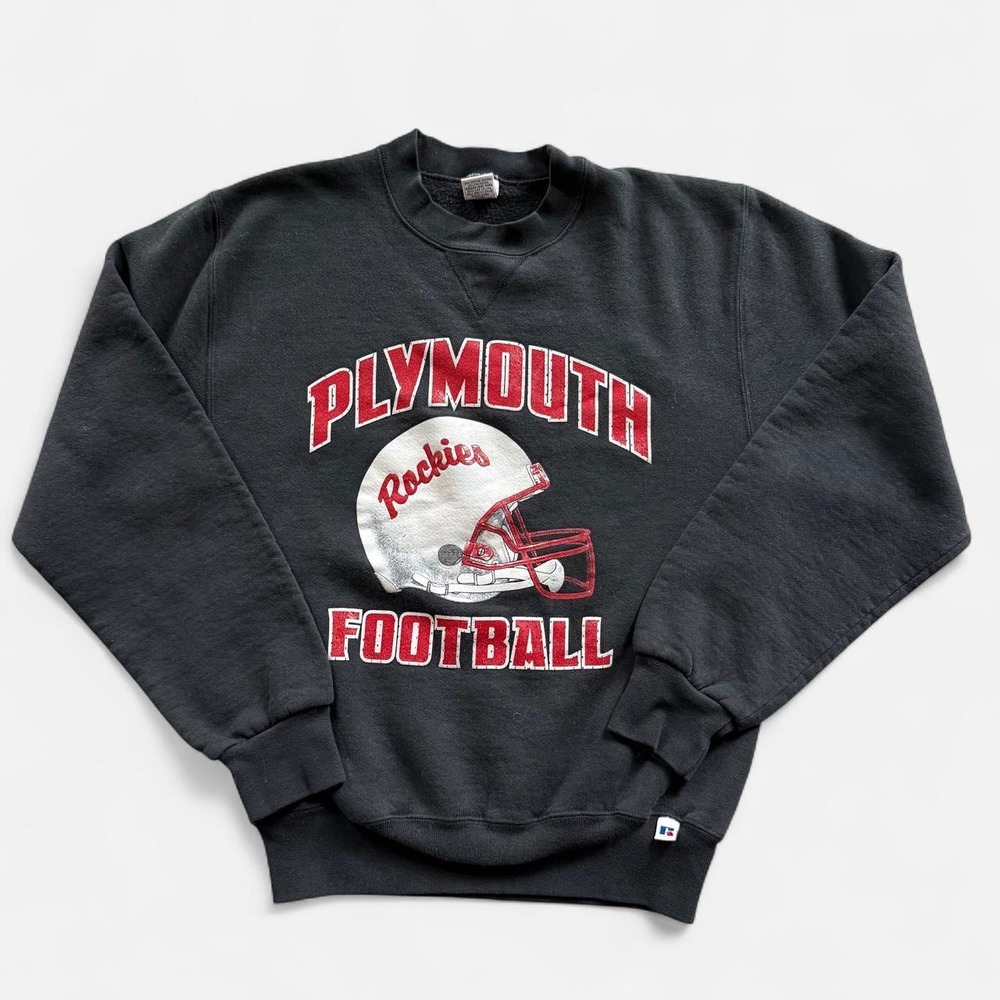 Vintage 90s Plymouth Football Crewneck Sweatshirt black Russell Athletic size S